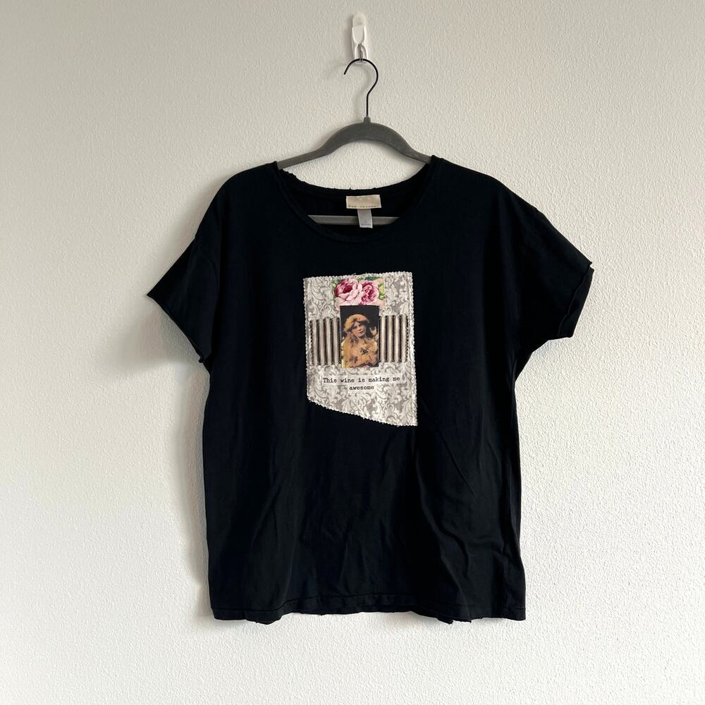 Sue Handman Black T-Shirt L Victorian Vintage Multimedia Collage Cottagecore Art